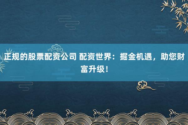 正规的股票配资公司 配资世界：掘金机遇，助您财富升级！