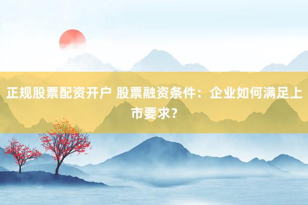 正规股票配资开户 股票融资条件：企业如何满足上市要求？