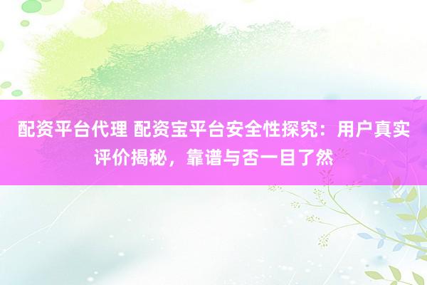 配资平台代理 配资宝平台安全性探究：用户真实评价揭秘，靠谱与否一目了然