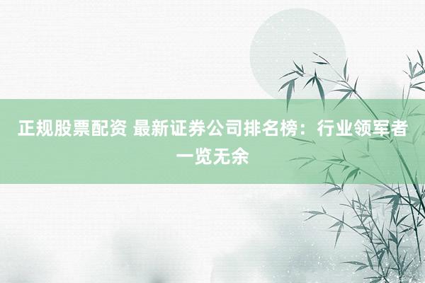 正规股票配资 最新证券公司排名榜：行业领军者一览无余