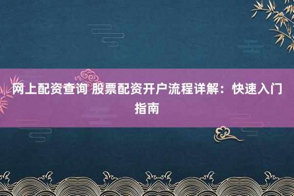 网上配资查询 股票配资开户流程详解：快速入门指南