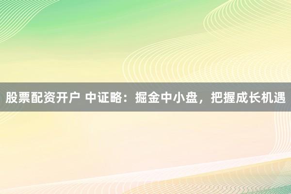 股票配资开户 中证略：掘金中小盘，把握成长机遇